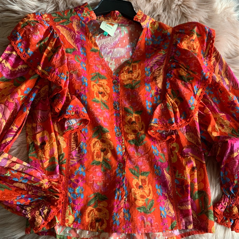 FarmRio multi colorful button up
